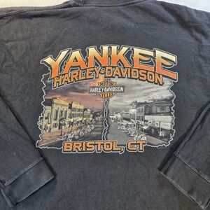Harley Davidson Shirt Mens 2XL black Yankee Bristol CT Motorcycle Biker Tee L/S